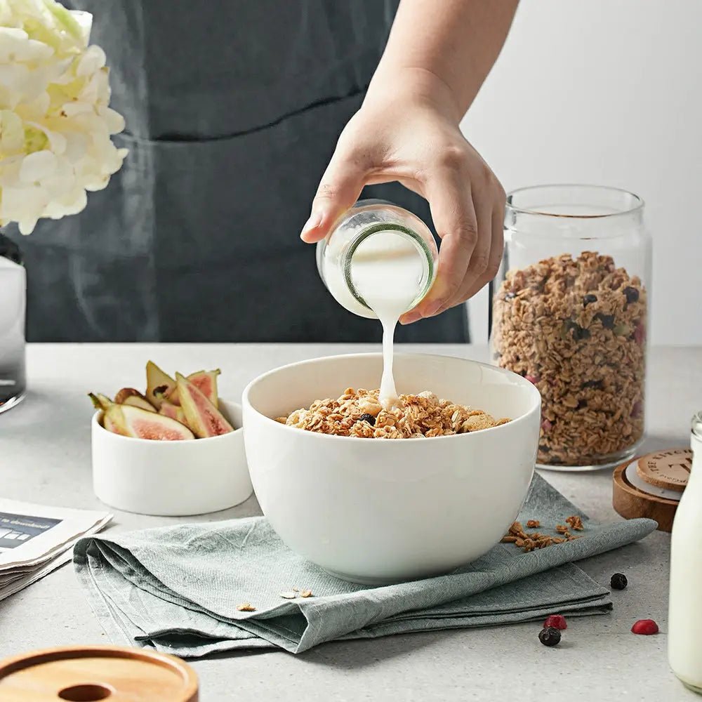 Wedding White Porcelain Deep Cereal Bowls - Set of 4