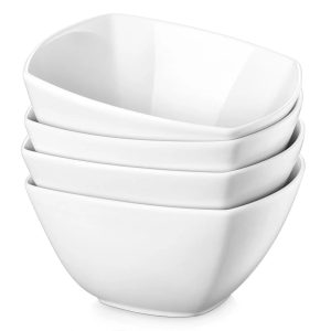 Wedding White Porcelain Square Cereal Bowls - Set of 6